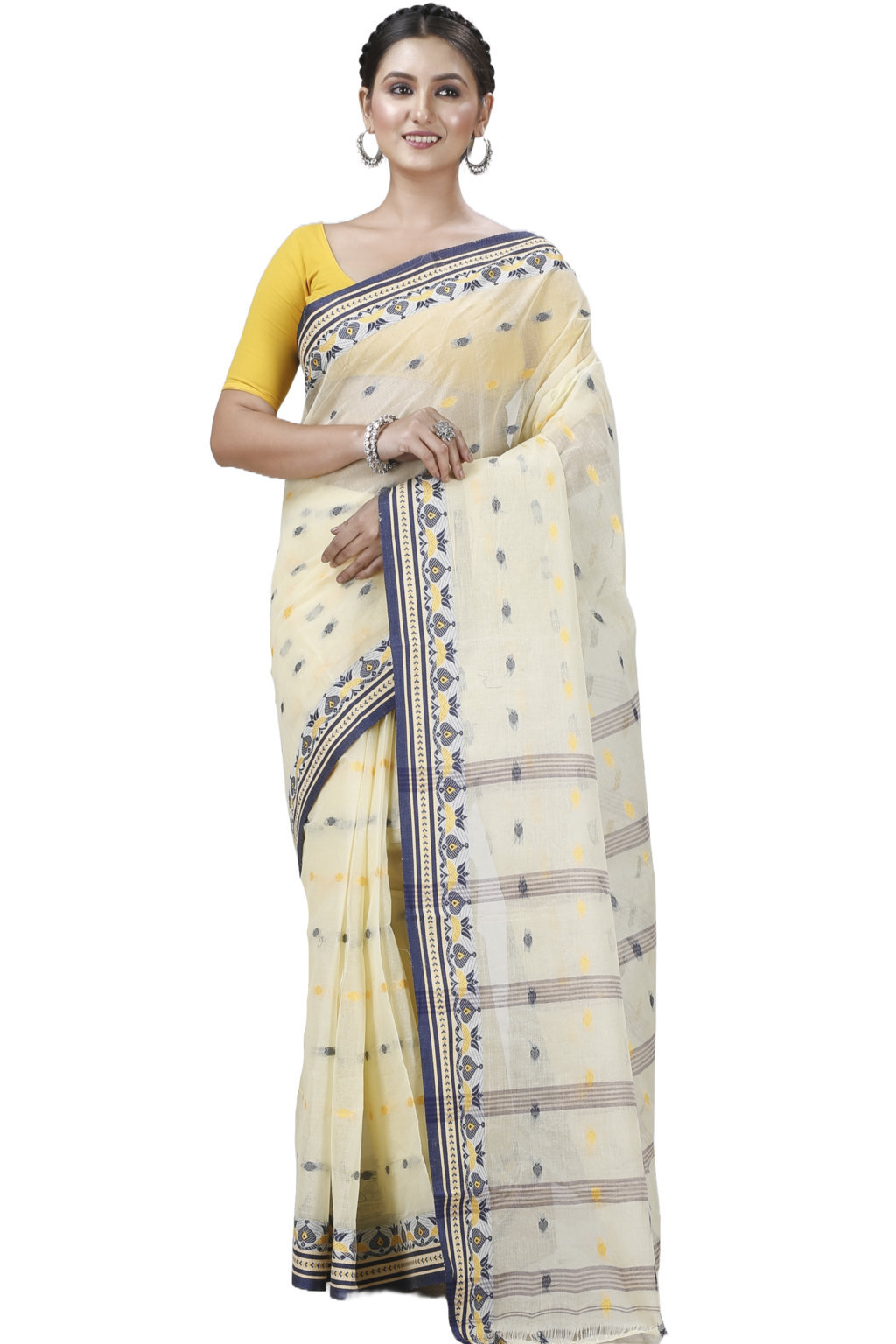 Off-white Handloom Traditional Tangail Tant | Cotton sarees online, Saree  designs, Cotton saree