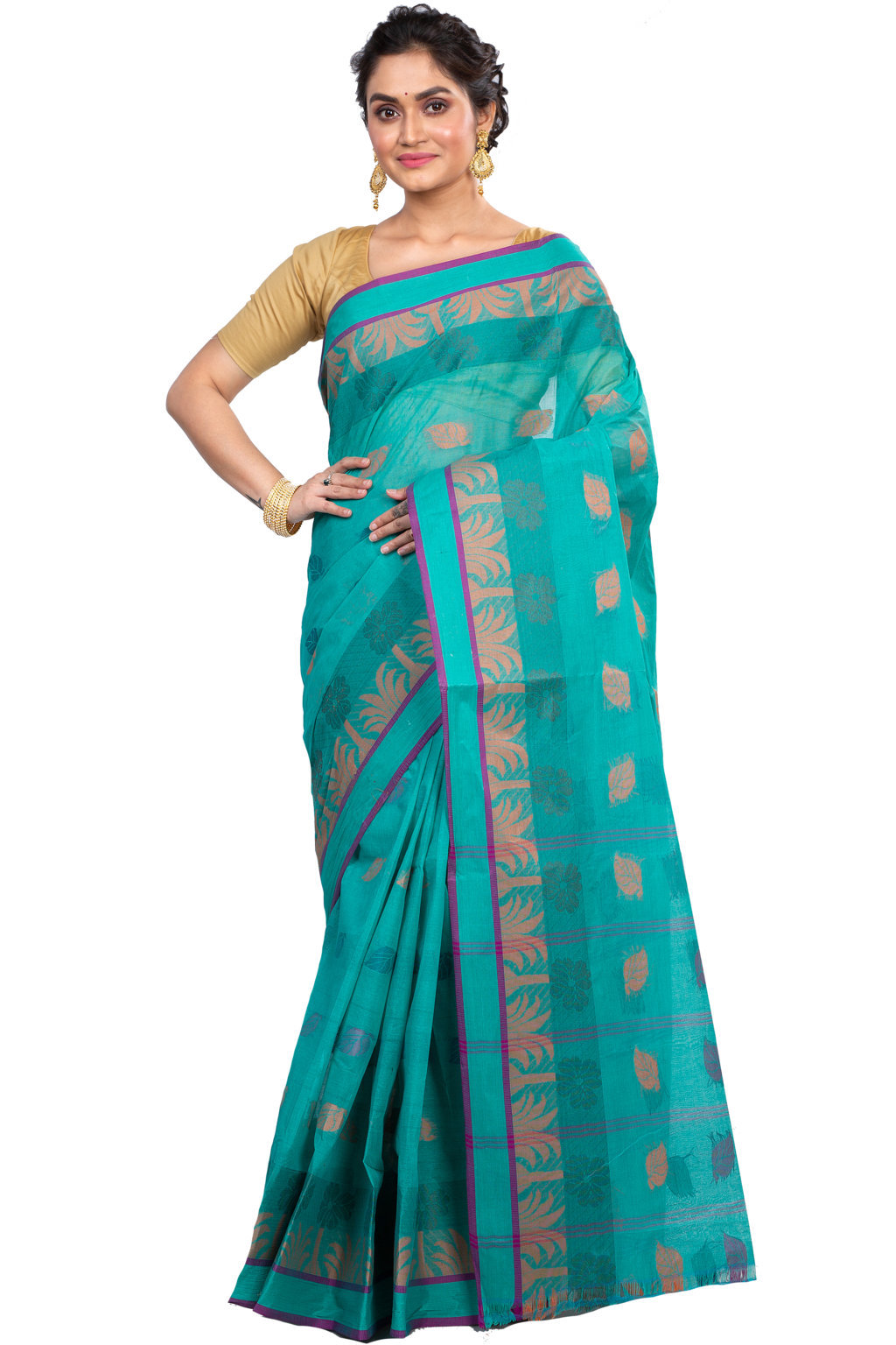 Soft Cotton Tant Saree without Starch In Black with Complementary Matching  Unstitched Blouse Piece