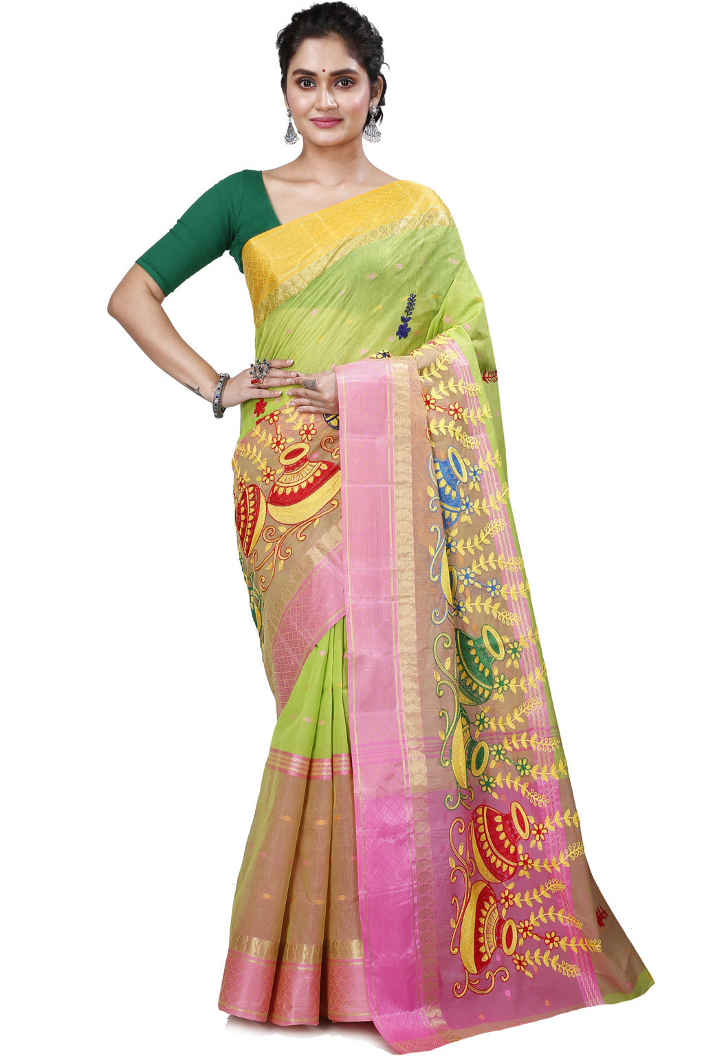 Light Green Pure Cotton Embi_Ganga_Buti Tant Embroidery (1002)