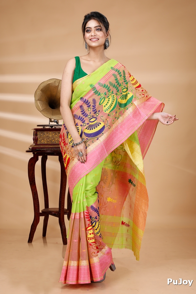 Light Green Pure Cotton Embi_Ganga_Buti Tant Embroidery (1002)