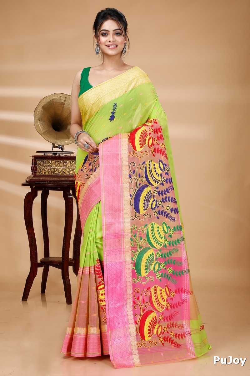 Light Green Pure Cotton Embi_Ganga_Buti Tant Embroidery (1002)