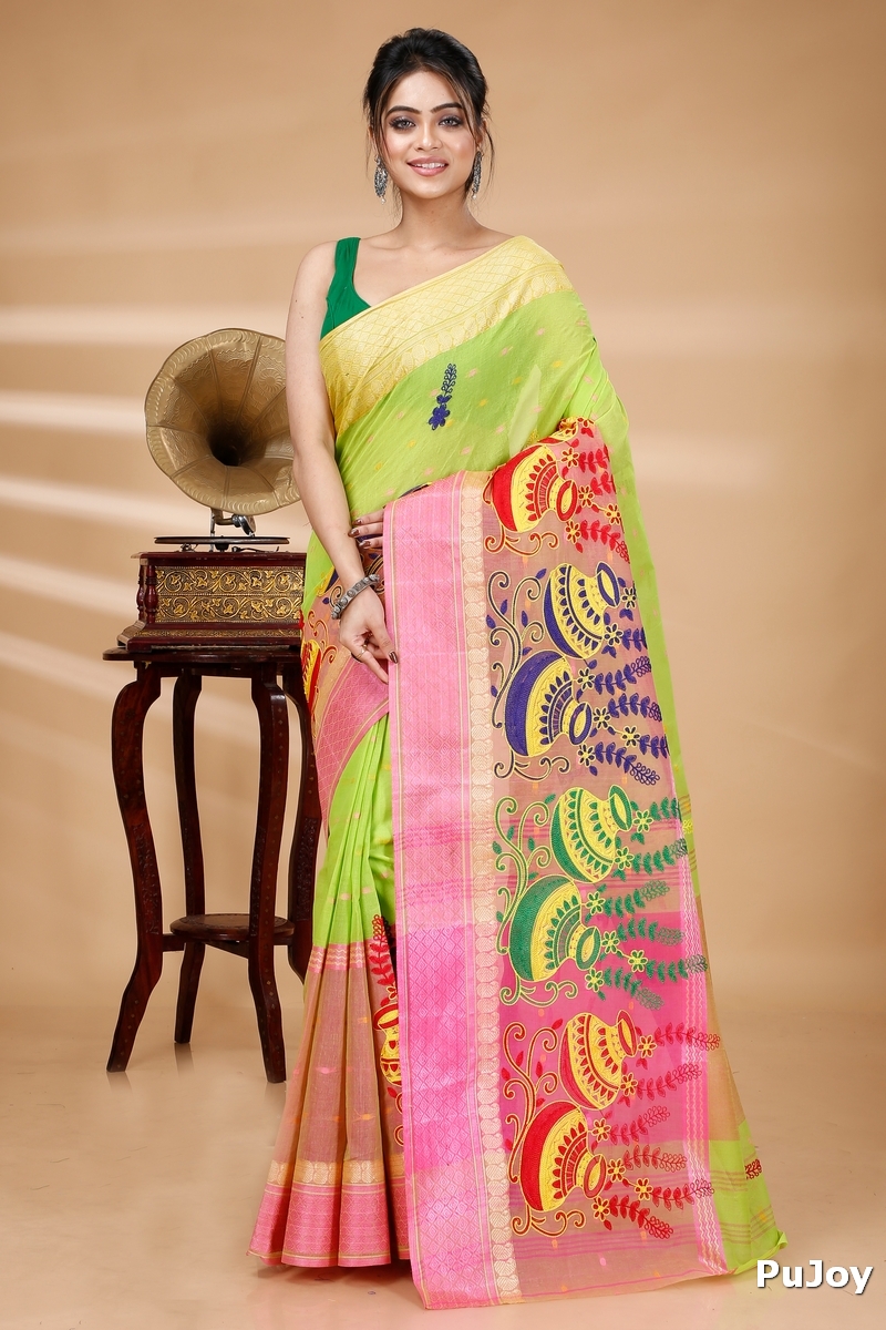 Light Green Pure Cotton Embi_Ganga_Buti Tant Embroidery (1002)