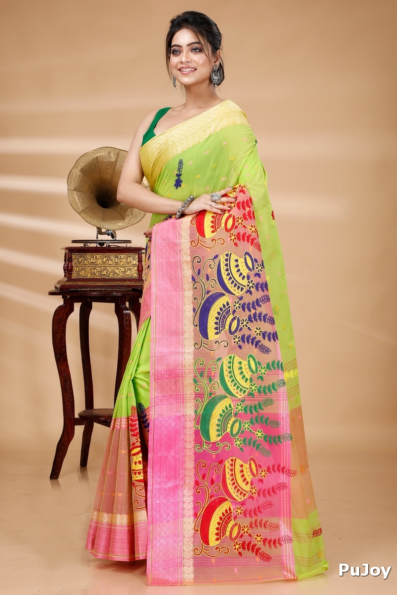 Light Green Pure Cotton Embi_Ganga_Buti Tant Embroidery (1002)