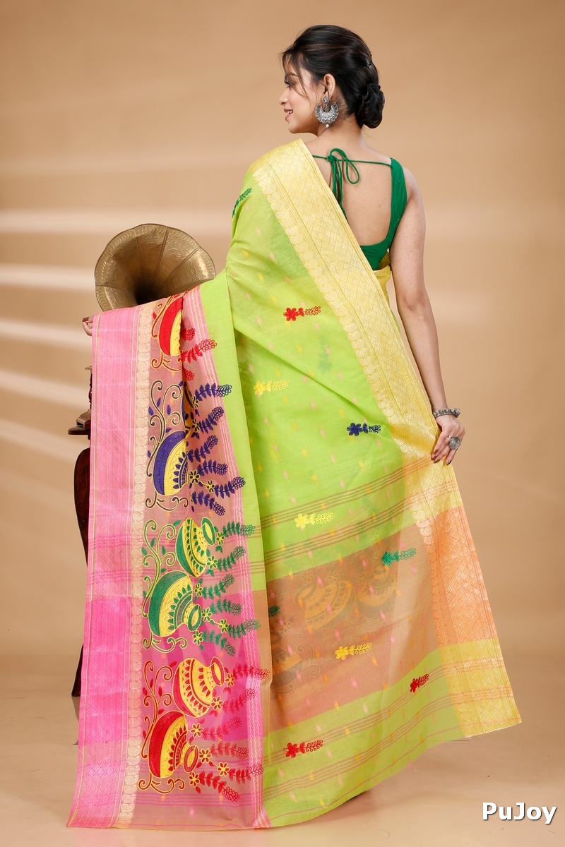 Light Green Pure Cotton Embi_Ganga_Buti Tant Embroidery (1002)