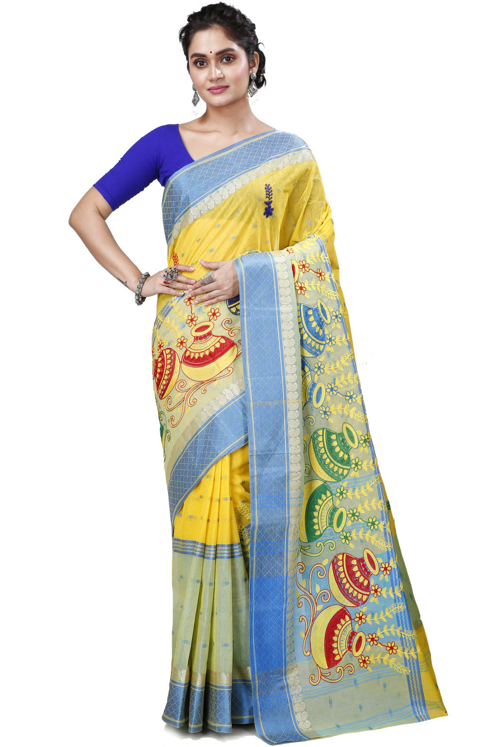 Light Yellow Pure Cotton Embi_Ganga_Buti Tant Embroidery (1003)