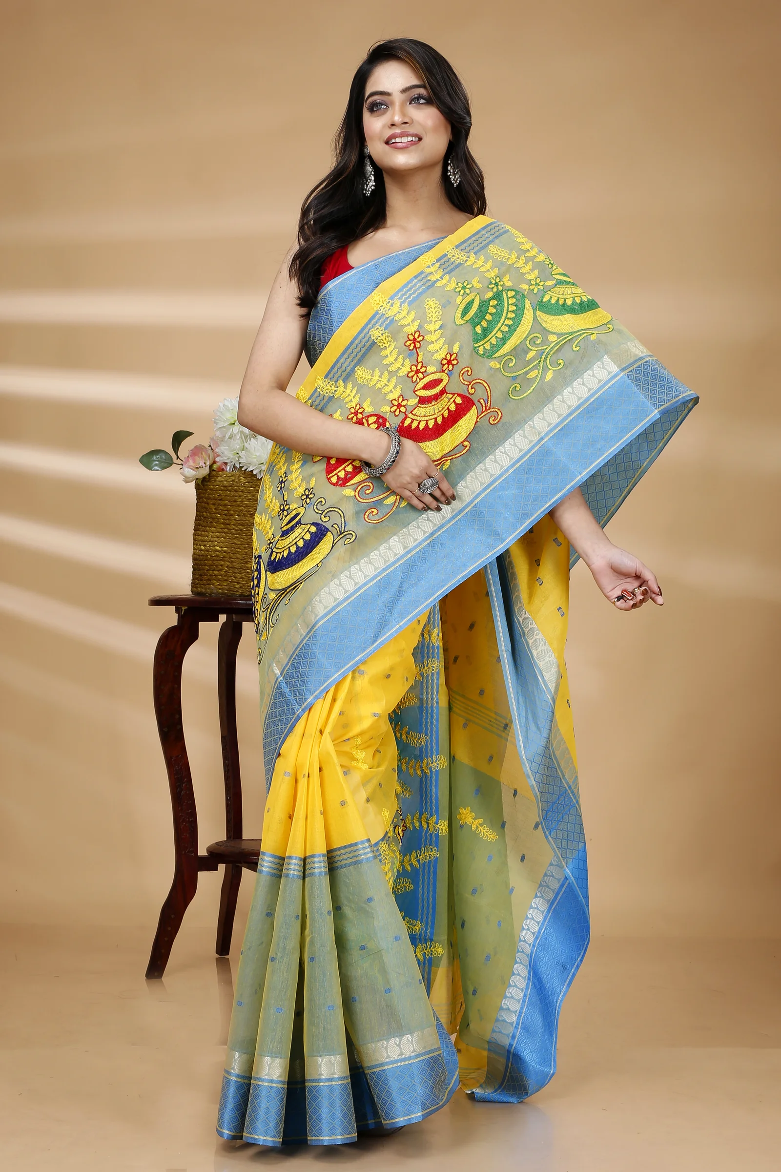 Light Yellow Pure Cotton Embi_Ganga_Buti Tant Embroidery (1003)