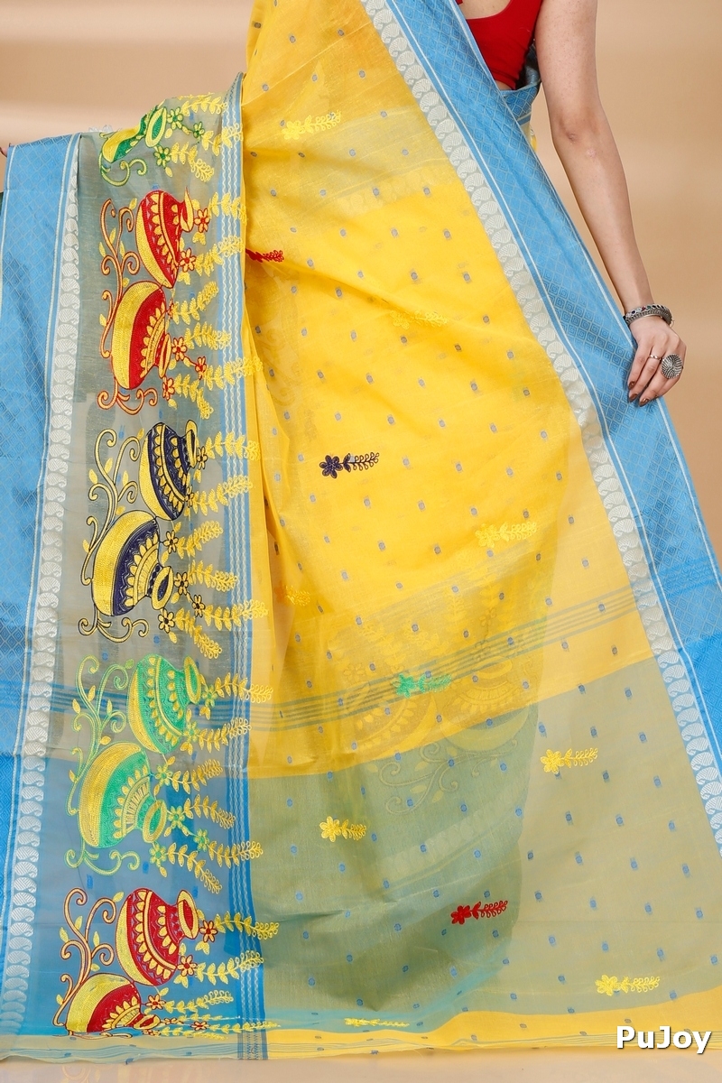 Light Yellow Pure Cotton Embi_Ganga_Buti Tant Embroidery (1003)