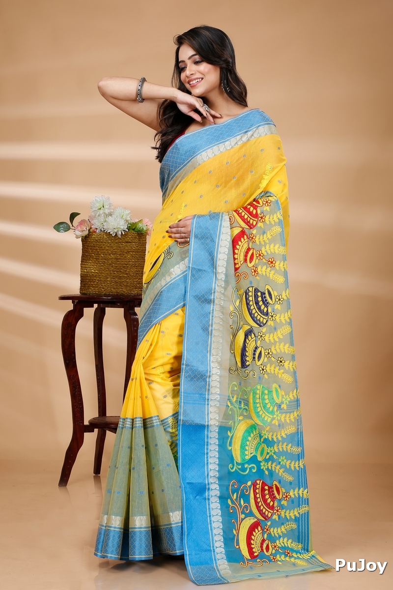 Light Yellow Pure Cotton Embi_Ganga_Buti Tant Embroidery (1003)