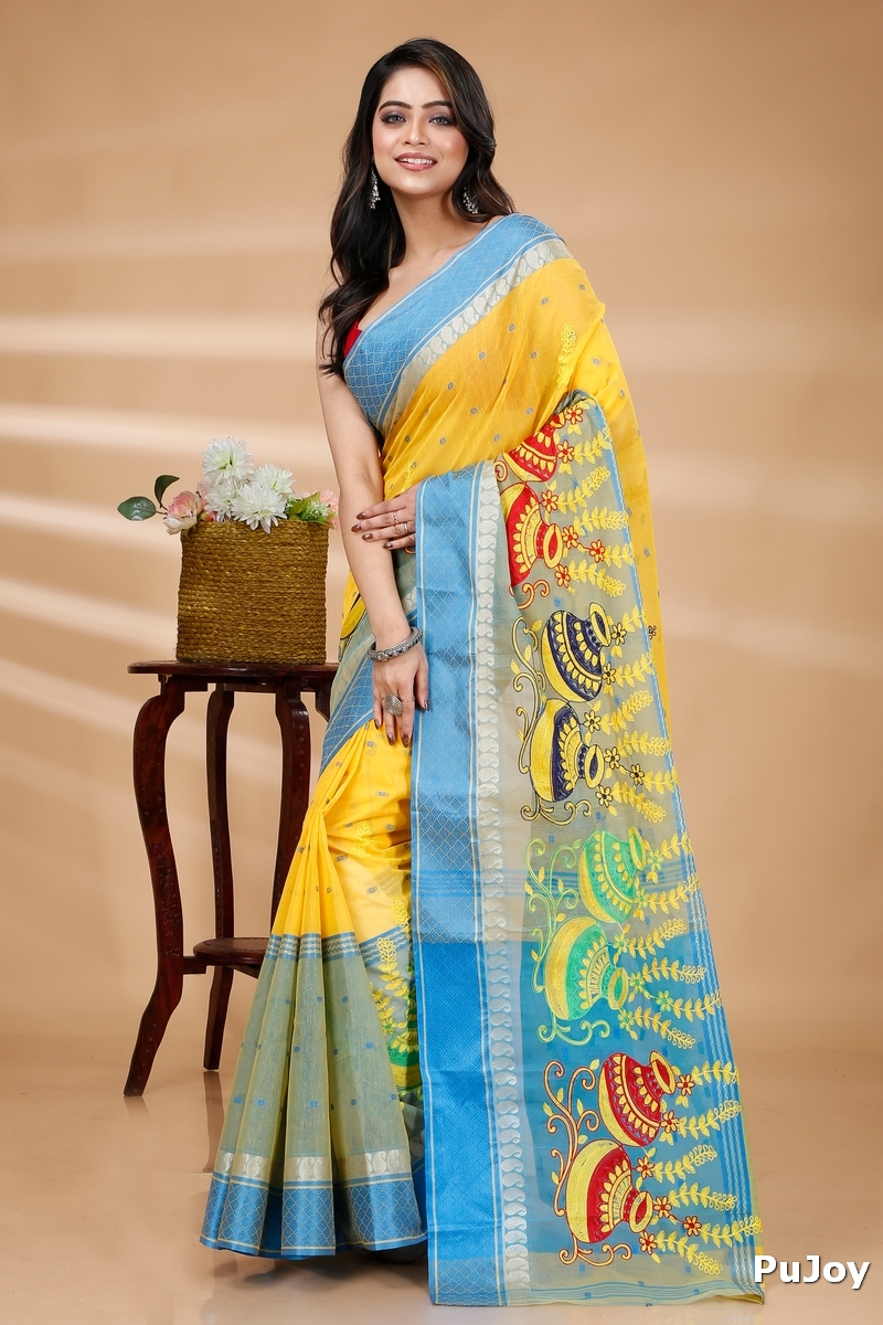 Light Yellow Pure Cotton Embi_Ganga_Buti Tant Embroidery (1003)