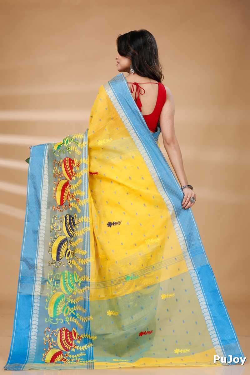 Light Yellow Pure Cotton Embi_Ganga_Buti Tant Embroidery (1003)