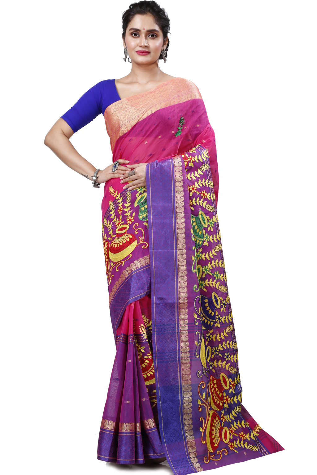 Pink Pure Cotton Embi_Ganga_Buti Tant Embroidery (1004)