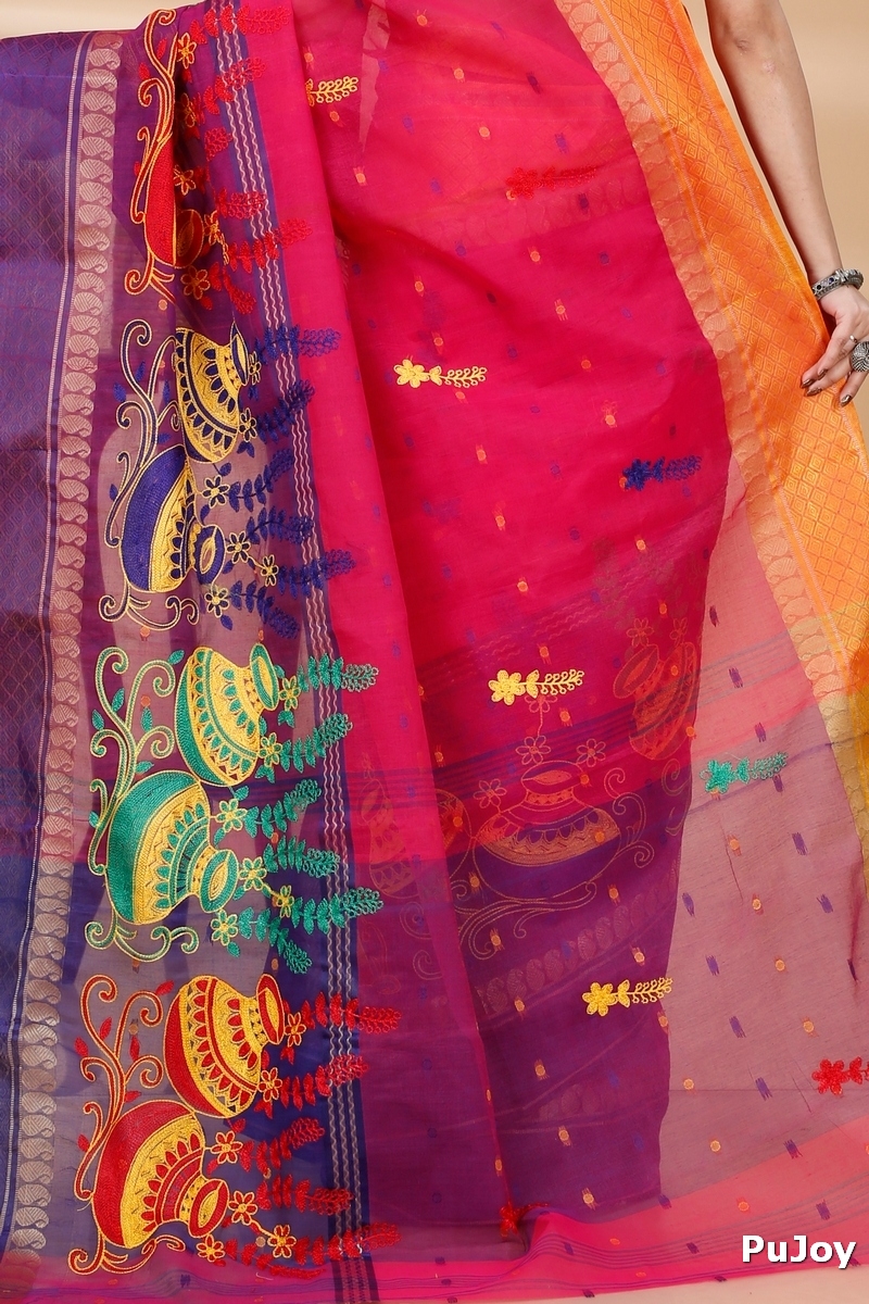 Pink Pure Cotton Embi_Ganga_Buti Tant Embroidery (1004)
