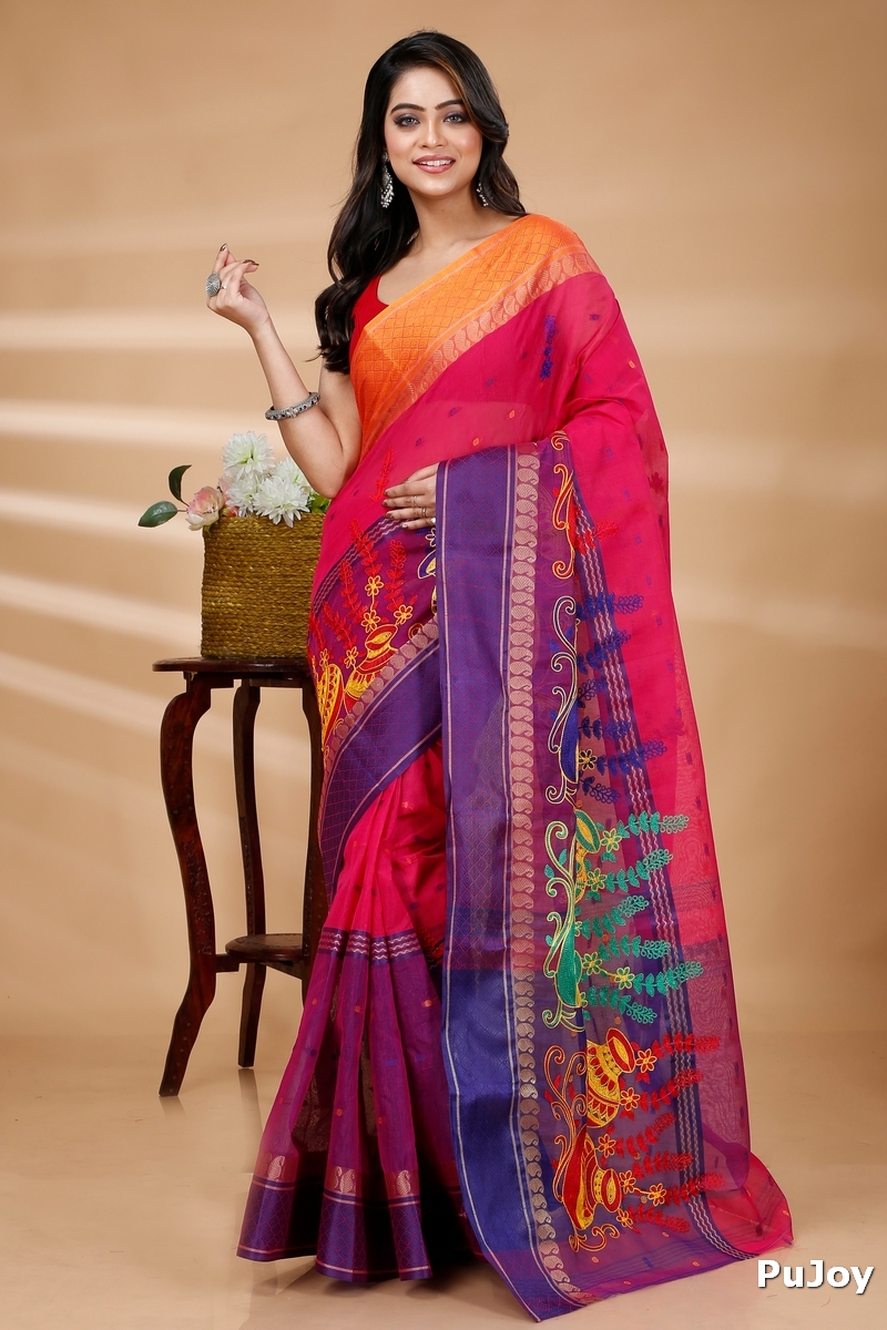 Pink Pure Cotton Embi_Ganga_Buti Tant Embroidery (1004)