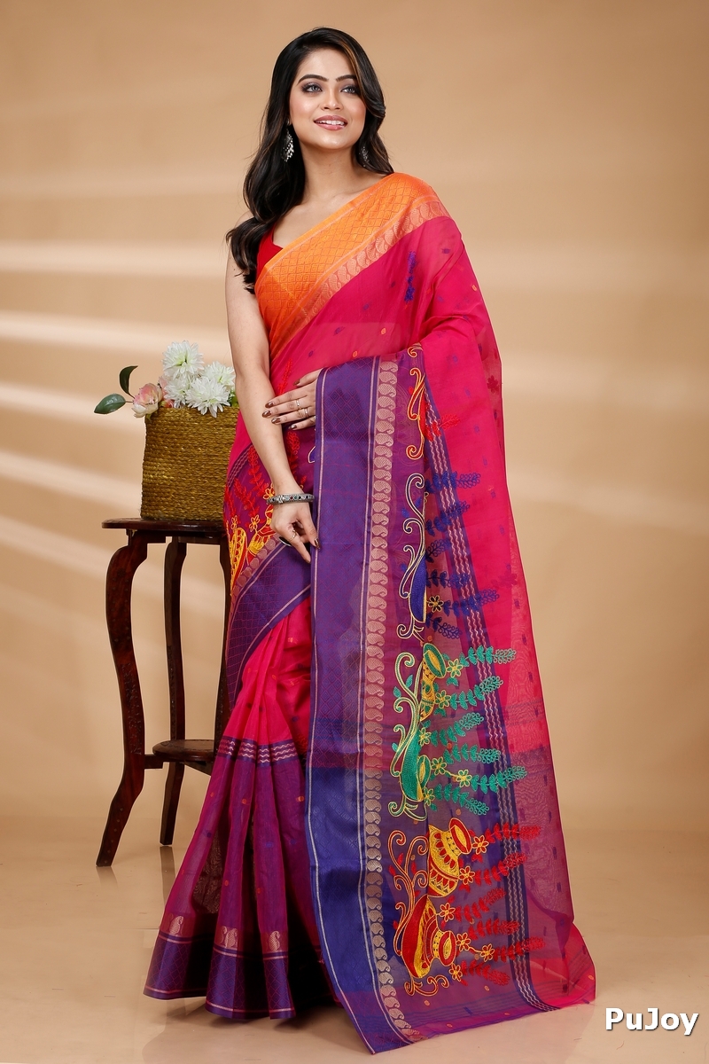 Pink Pure Cotton Embi_Ganga_Buti Tant Embroidery (1004)