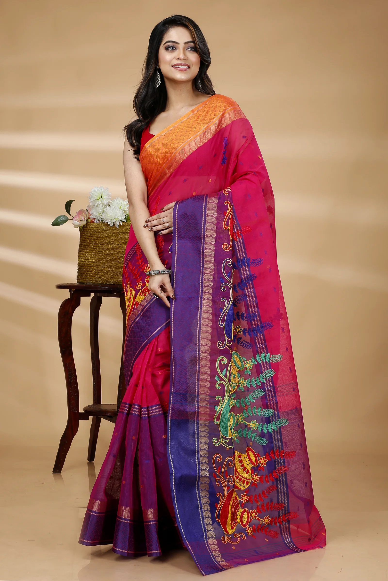 Pink Pure Cotton Embi_Ganga_Buti Tant Embroidery (1004)