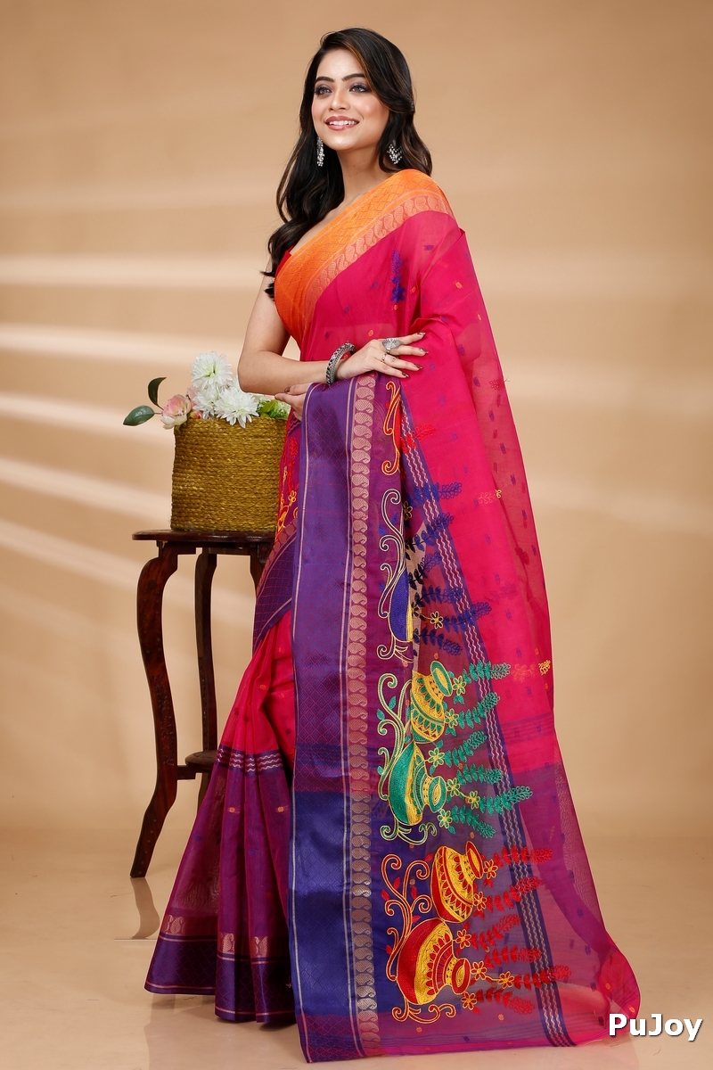 Pink Pure Cotton Embi_Ganga_Buti Tant Embroidery (1004)