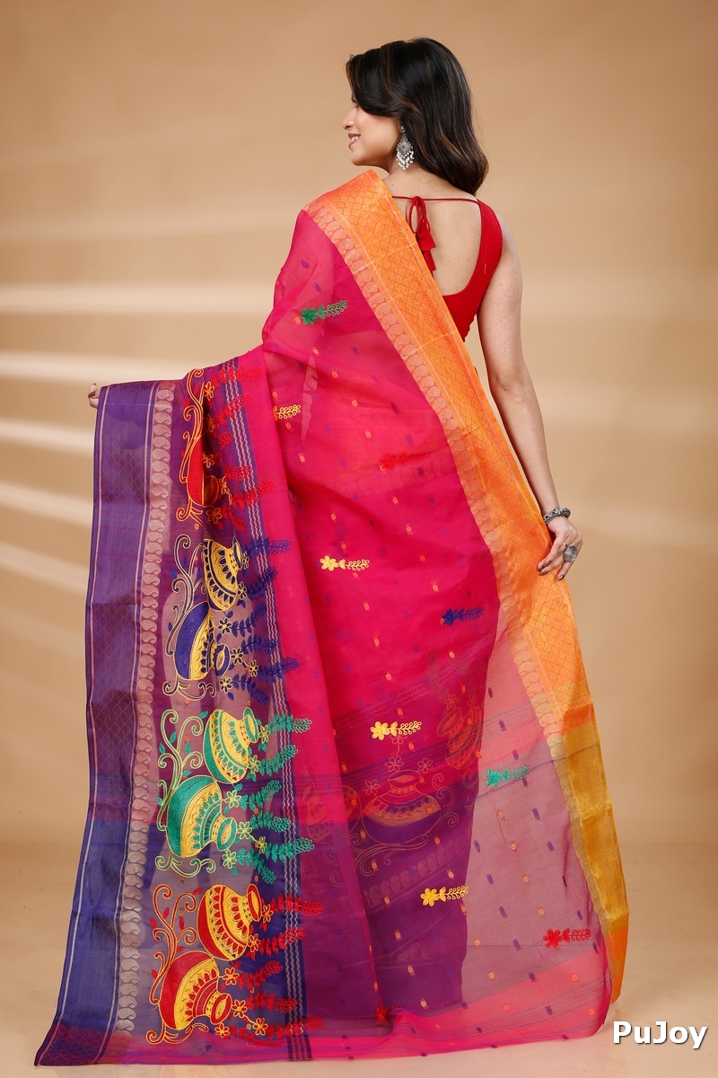 Pink Pure Cotton Embi_Ganga_Buti Tant Embroidery (1004)
