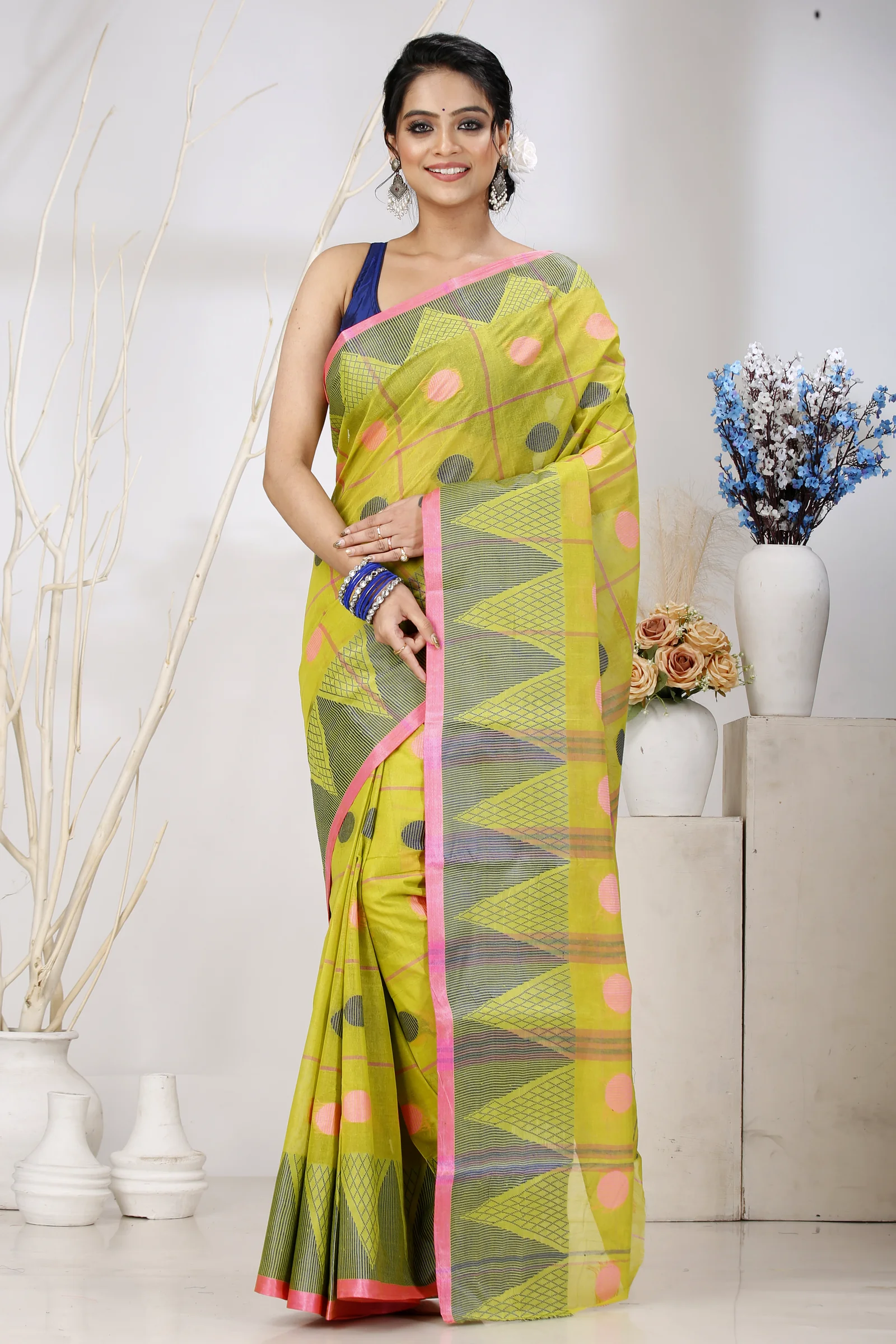 Dark Yellow Pure Cotton Rebeka Tant Saree (1006)