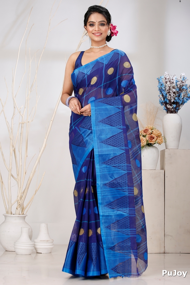 Naby Blue Pure Cotton Rebeka Tant Saree (1007)