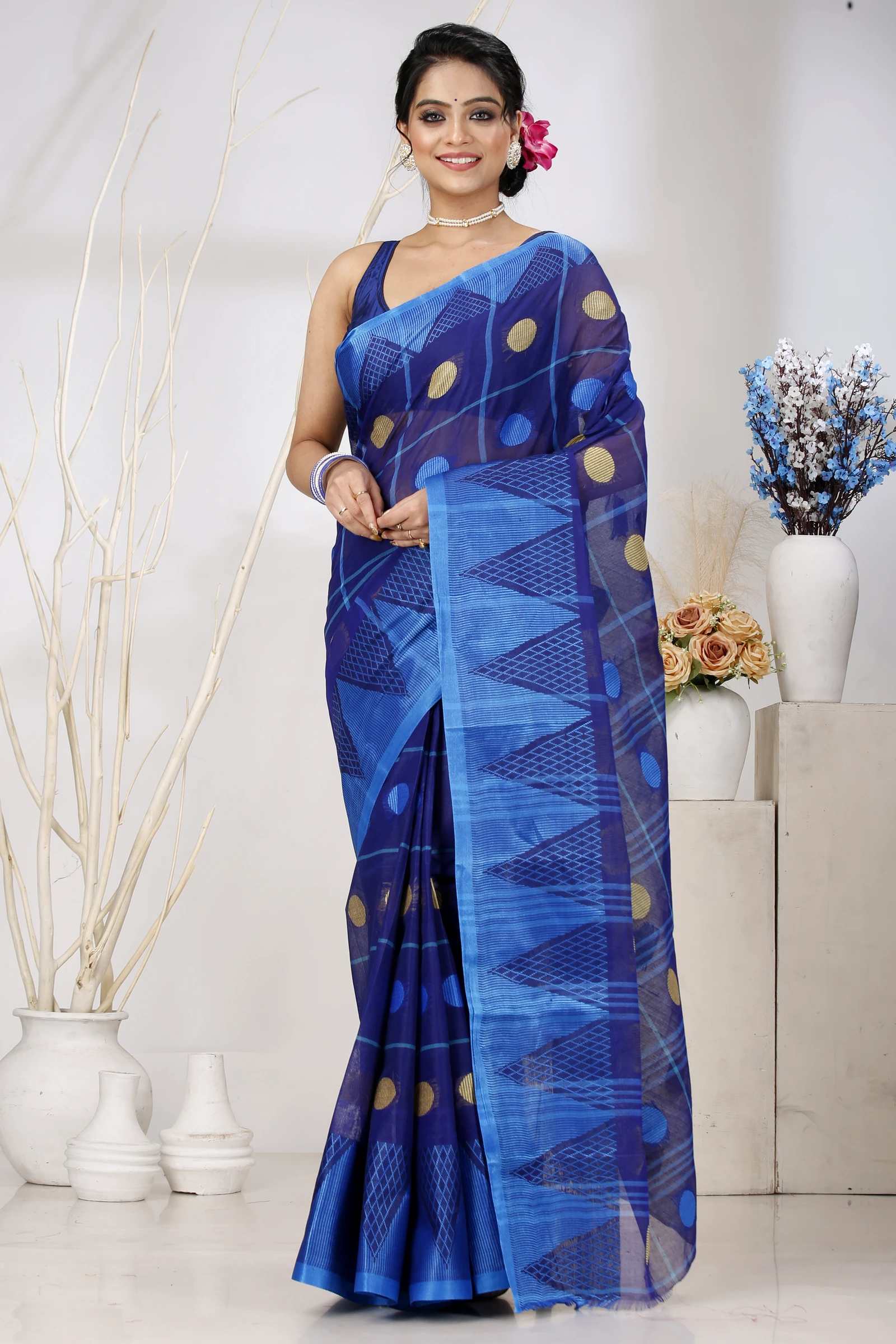 Naby Blue Pure Cotton Rebeka Tant Saree (1007)