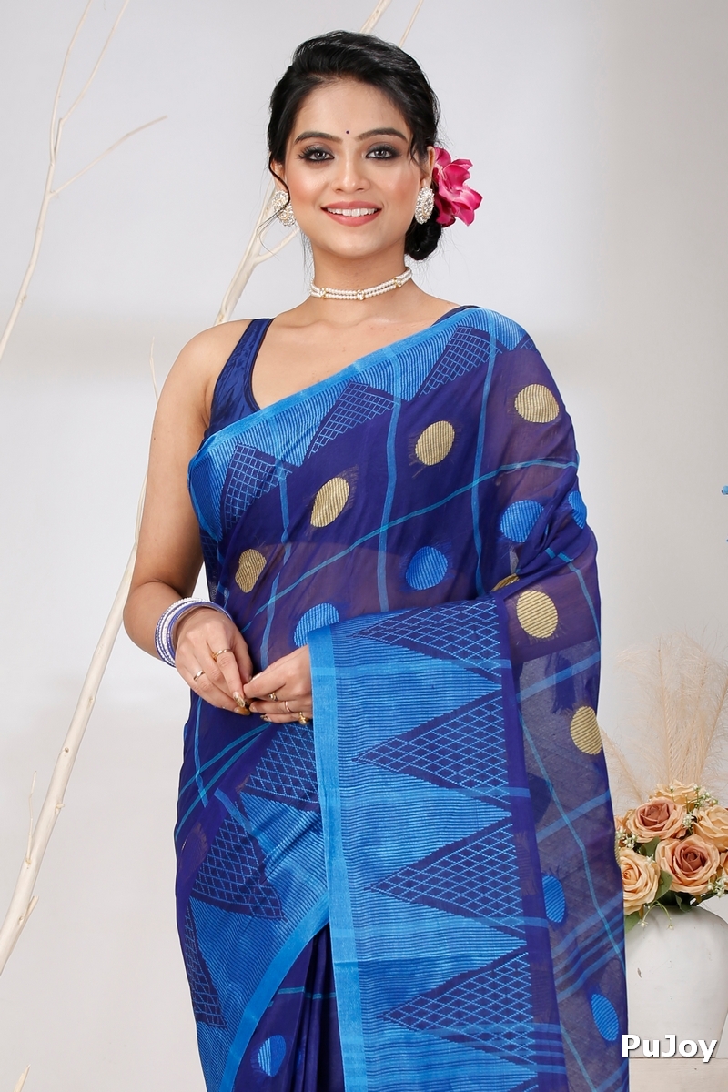 Naby Blue Pure Cotton Rebeka Tant Saree (1007)