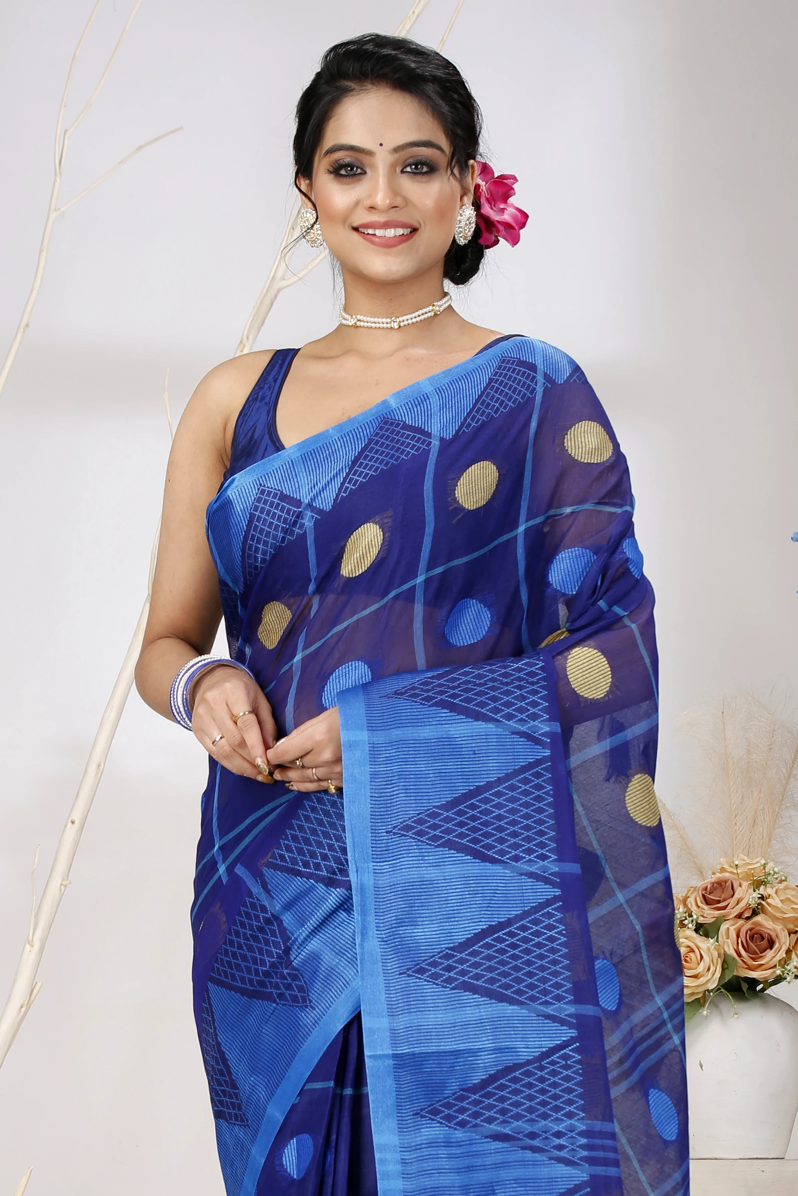 Naby Blue Pure Cotton Rebeka Tant Saree (1007)