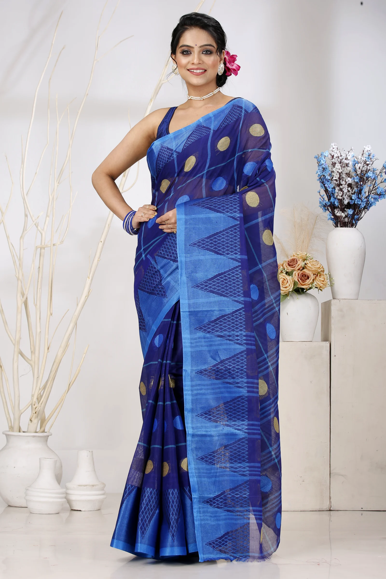 Naby Blue Pure Cotton Rebeka Tant Saree (1007)