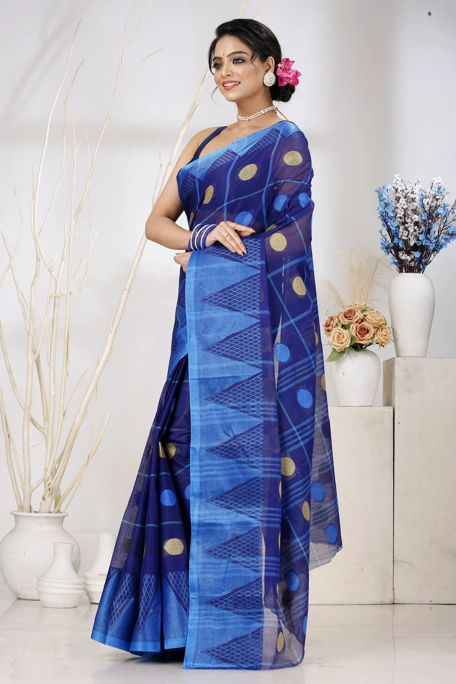 Naby Blue Pure Cotton Rebeka Tant Saree (1007)