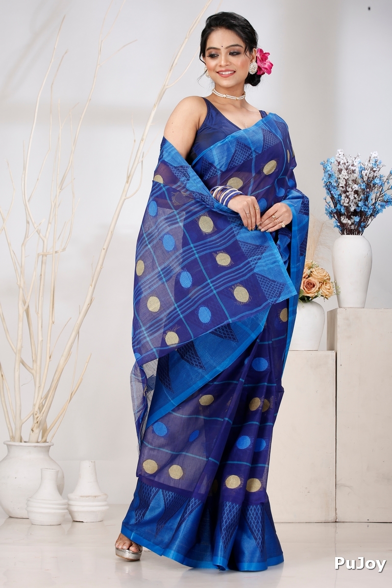 Naby Blue Pure Cotton Rebeka Tant Saree (1007)