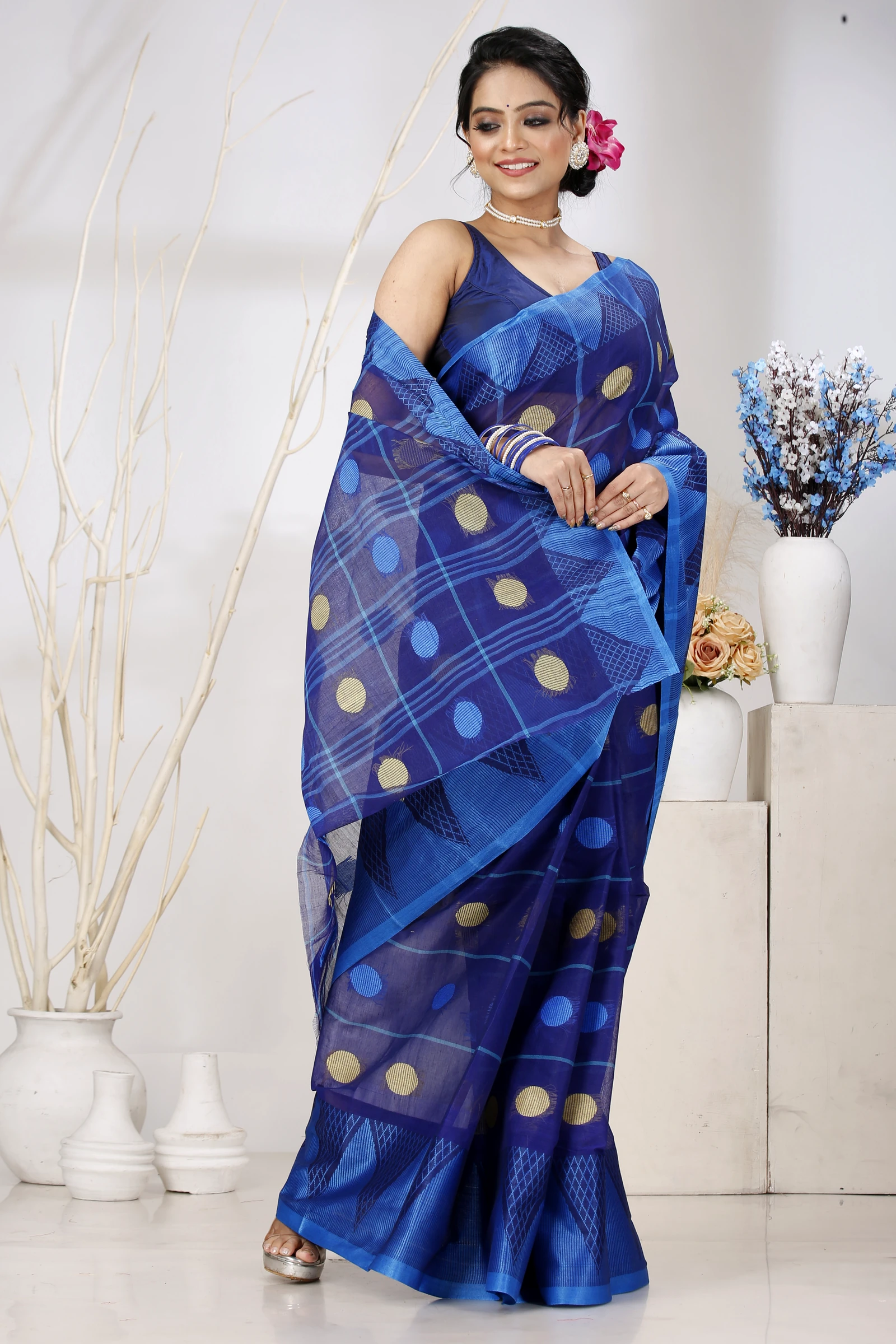Naby Blue Pure Cotton Rebeka Tant Saree (1007)