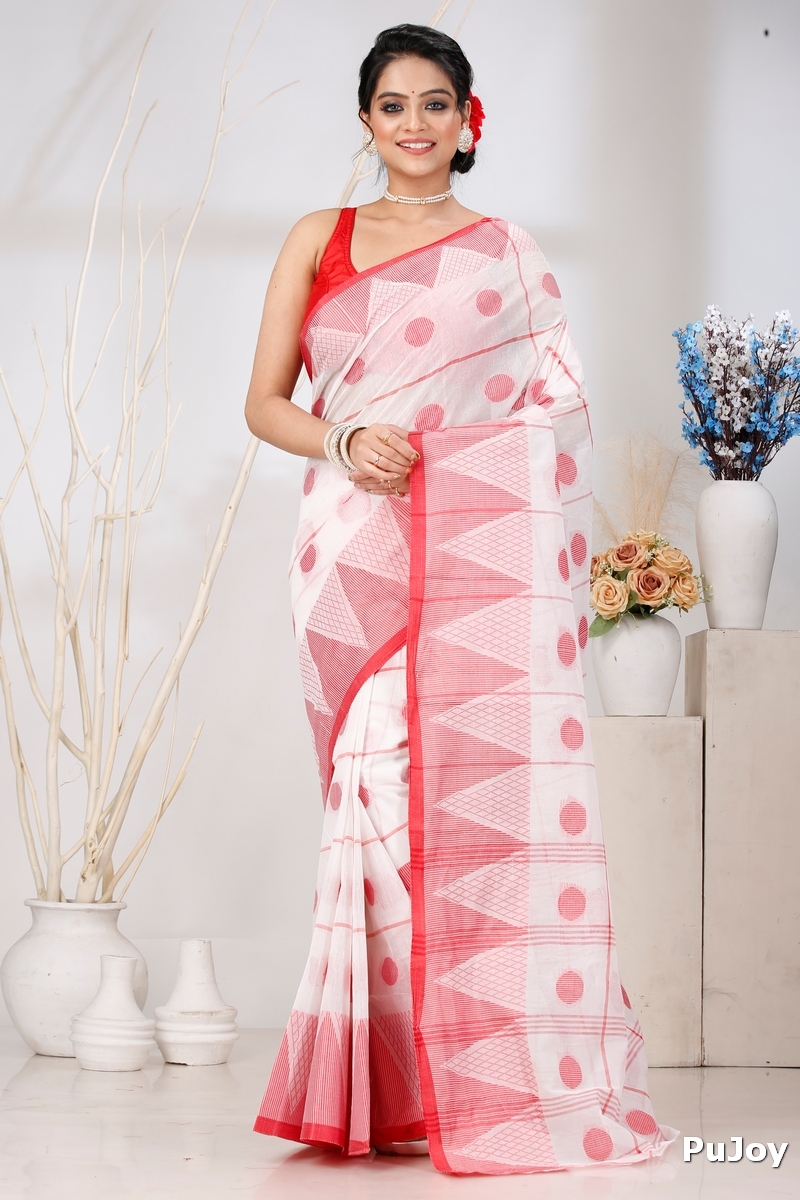 White Pure Cotton Rebeka Tant Saree (1008)