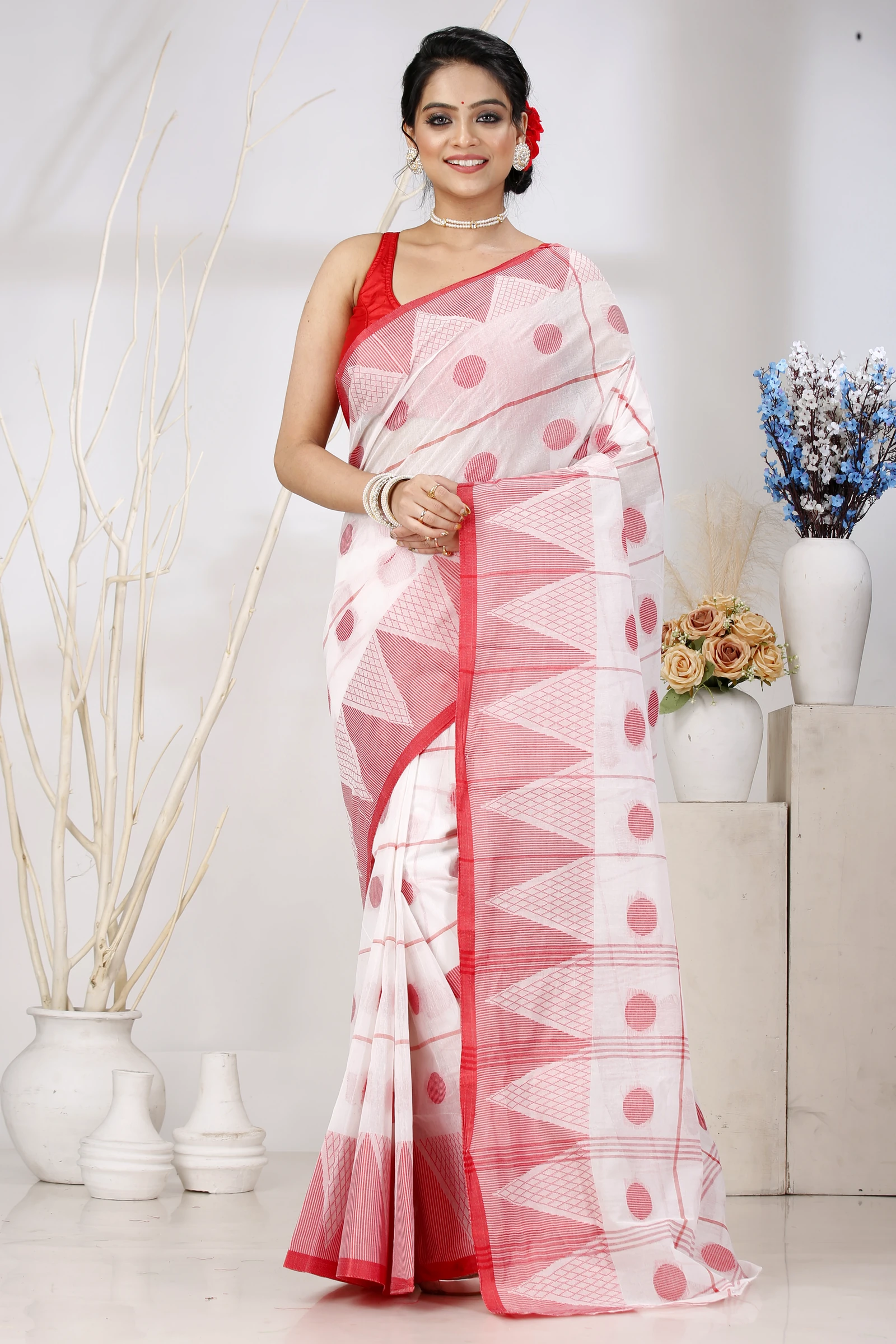 White Pure Cotton Rebeka Tant Saree (1008)