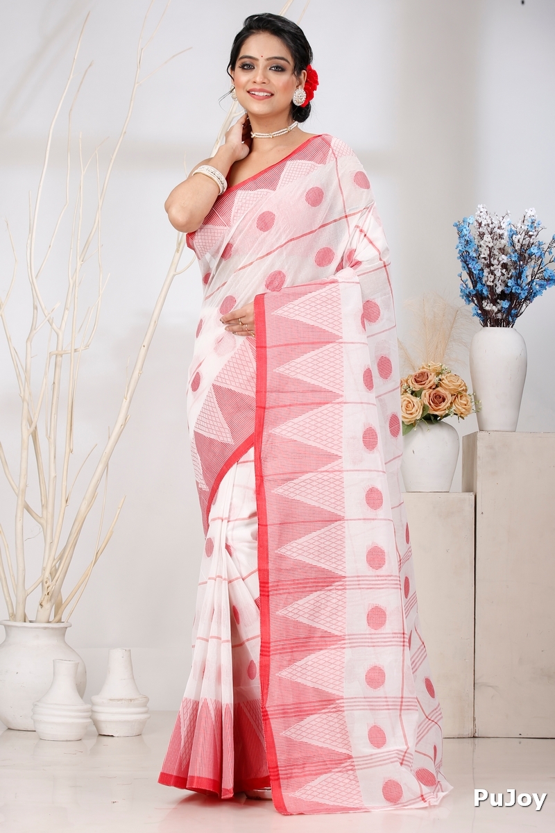 White Pure Cotton Rebeka Tant Saree (1008)