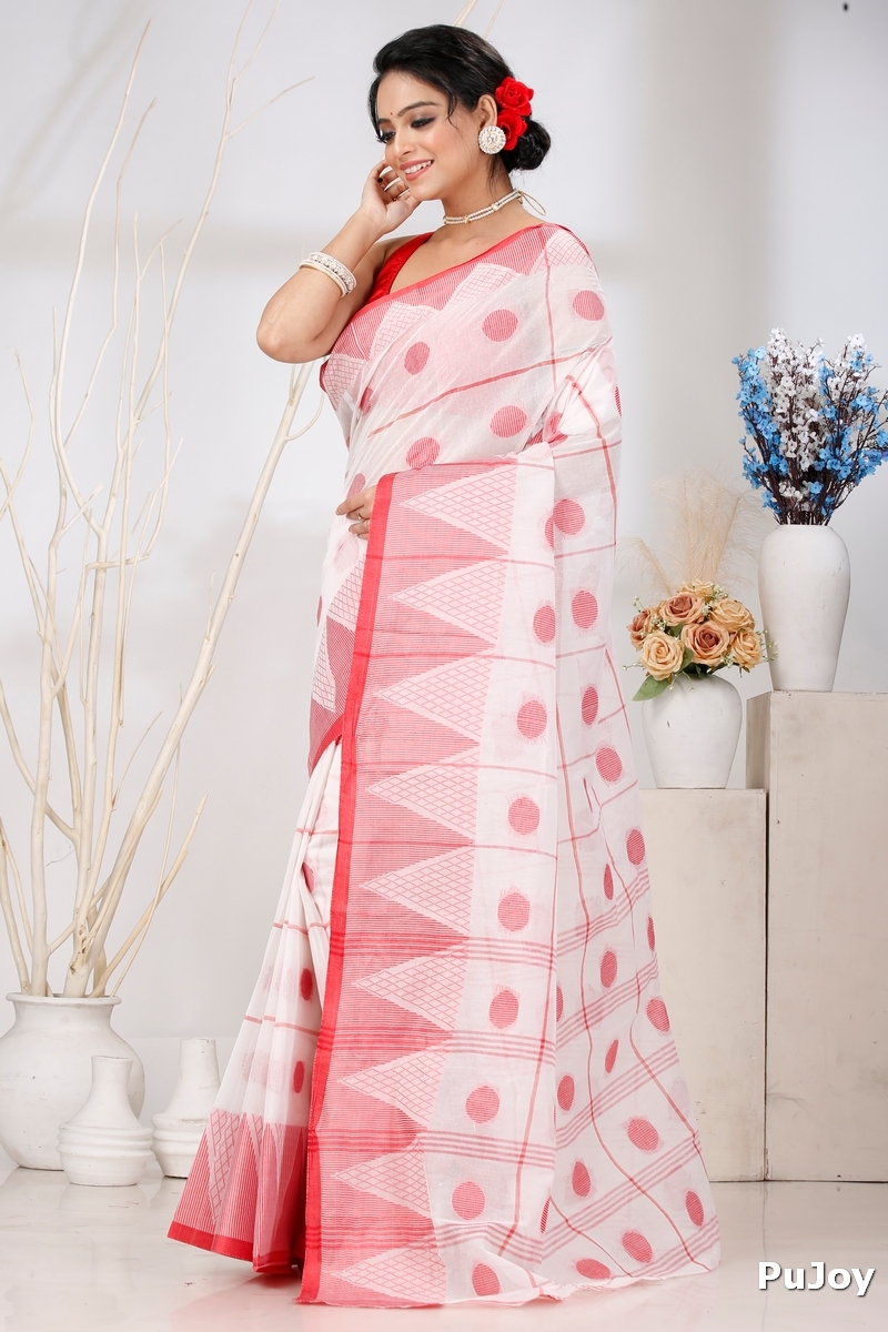 White Pure Cotton Rebeka Tant Saree (1008)