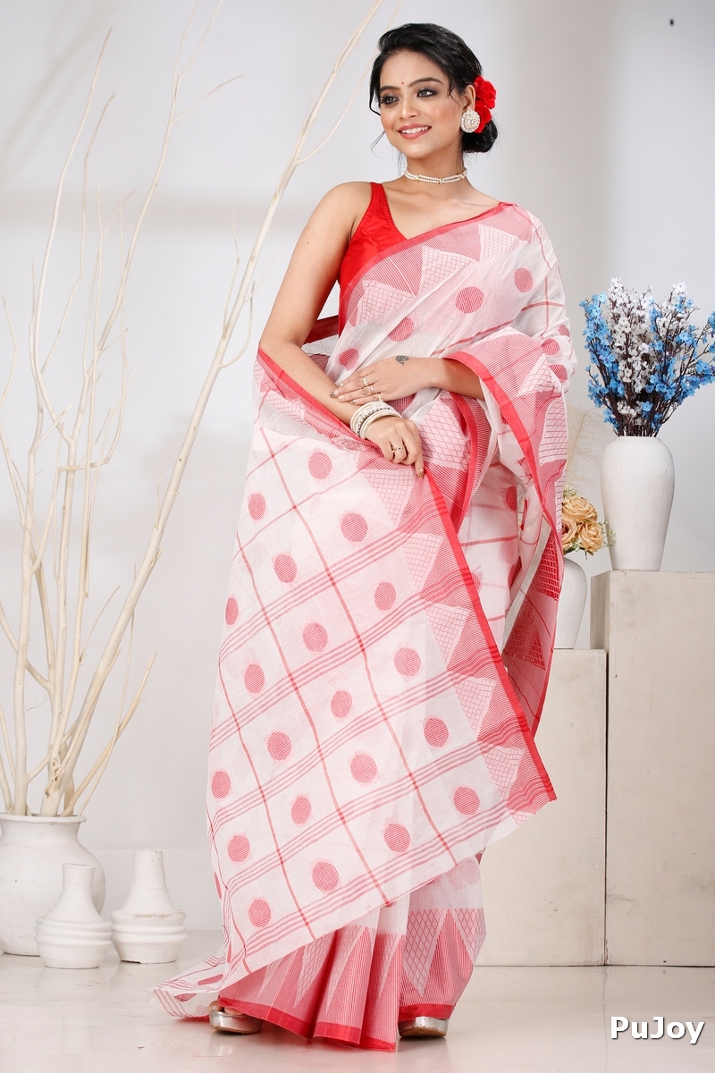 White Pure Cotton Rebeka Tant Saree (1008)