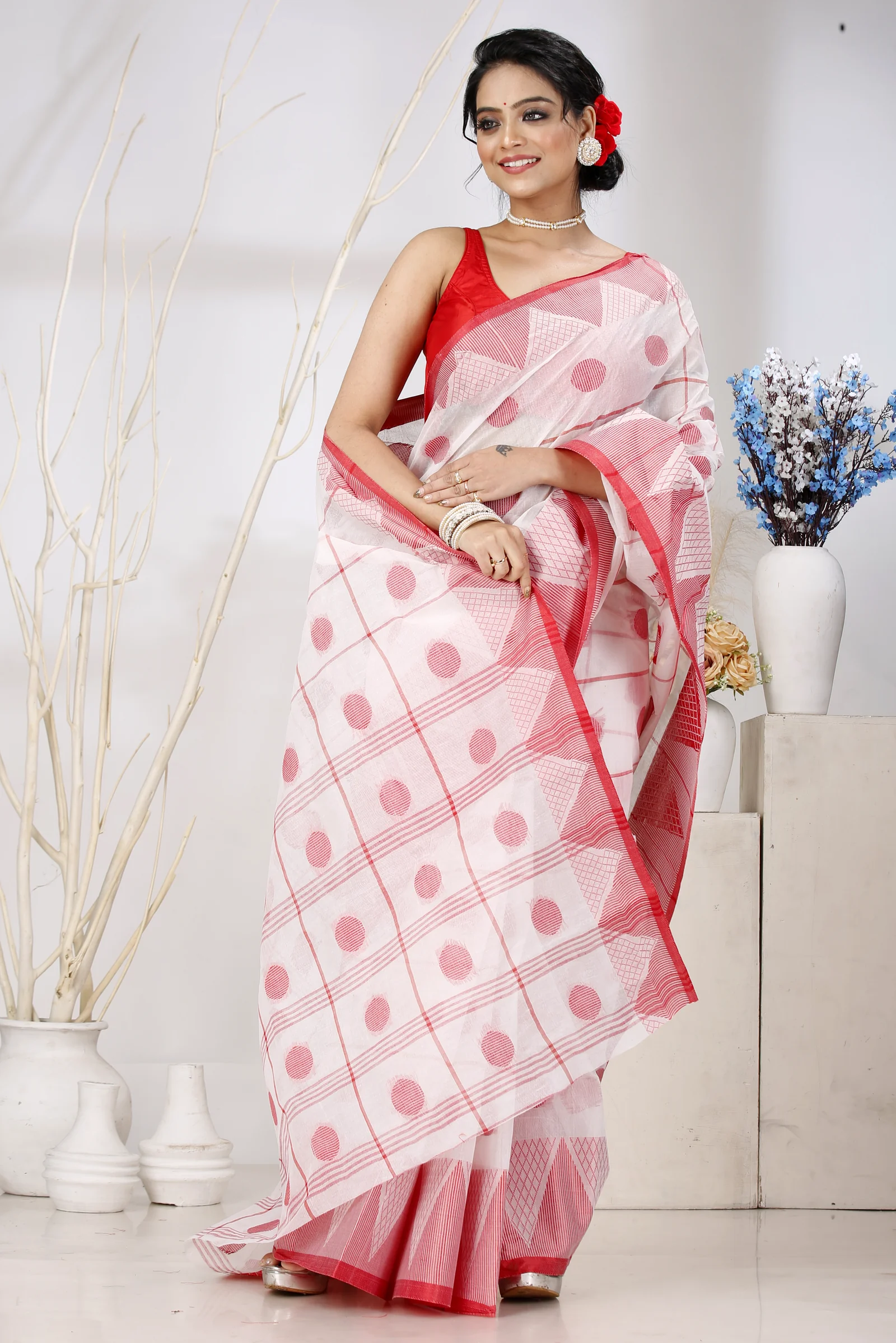 White Pure Cotton Rebeka Tant Saree (1008)
