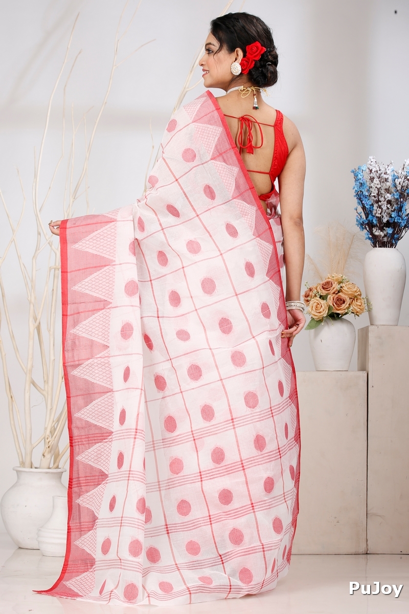 White Pure Cotton Rebeka Tant Saree (1008)