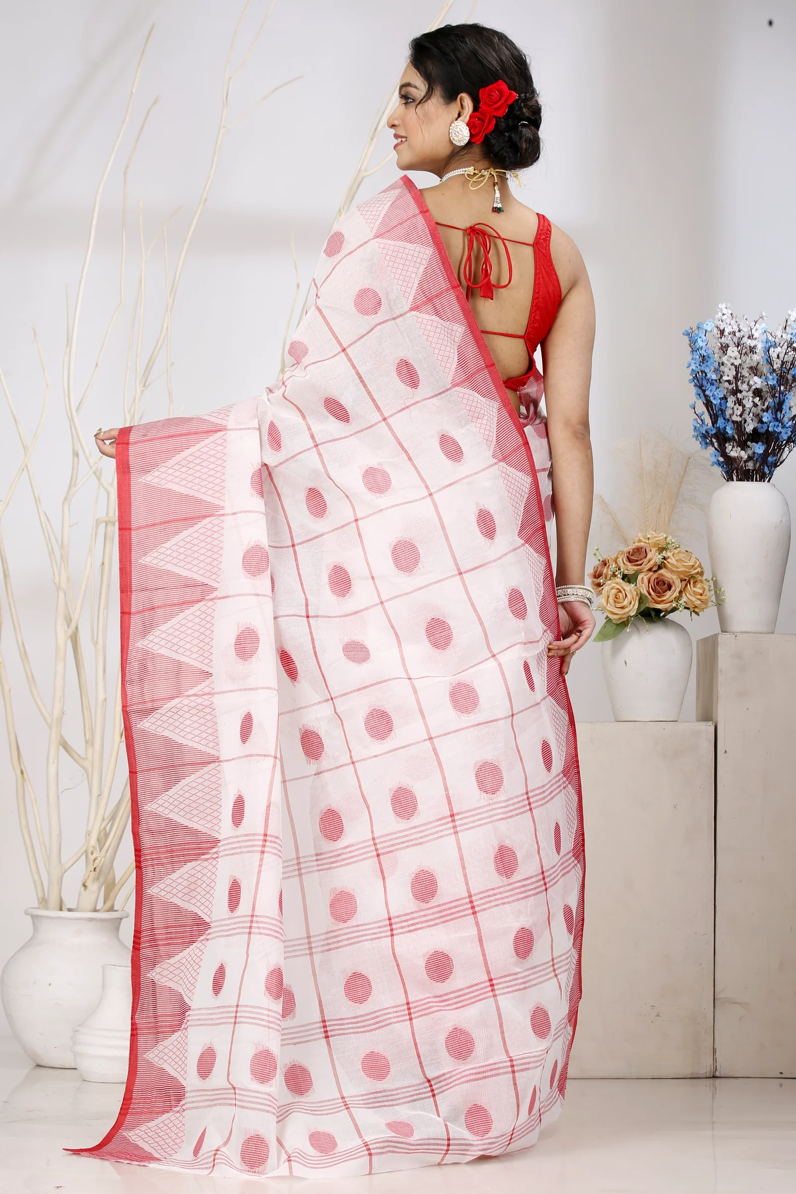 White Pure Cotton Rebeka Tant Saree (1008)