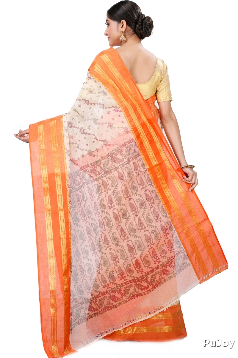Orange Pure Cotton Rashi Print Tant Saree Print (1010)