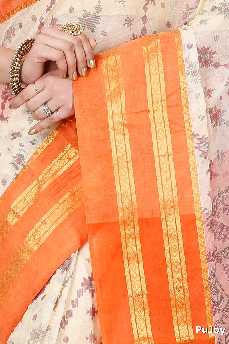 Orange Pure Cotton Rashi Print Tant Saree Print (1010)