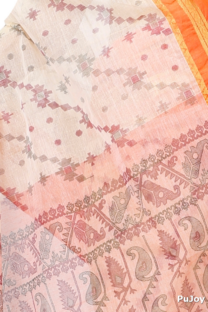 Orange Pure Cotton Rashi Print Tant Saree Print (1010)