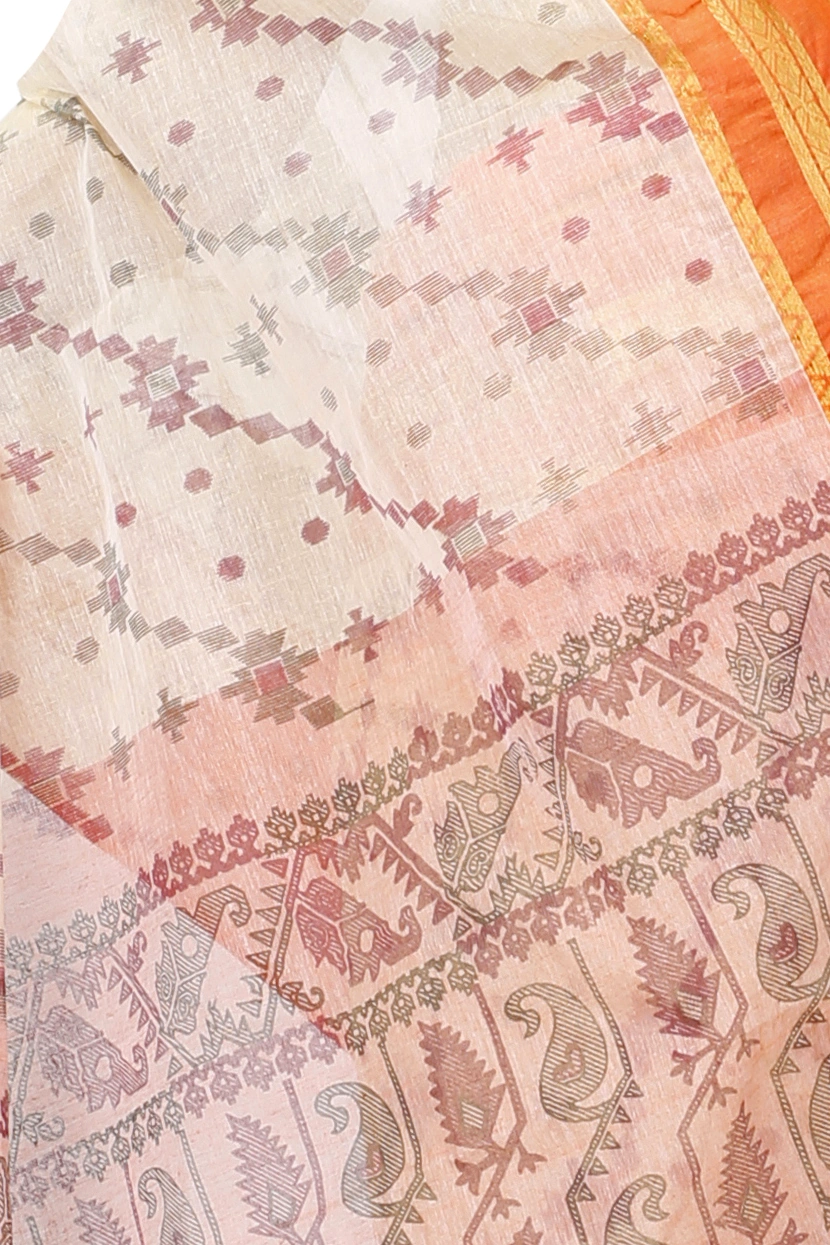Orange Pure Cotton Rashi Print Tant Saree Print (1010)