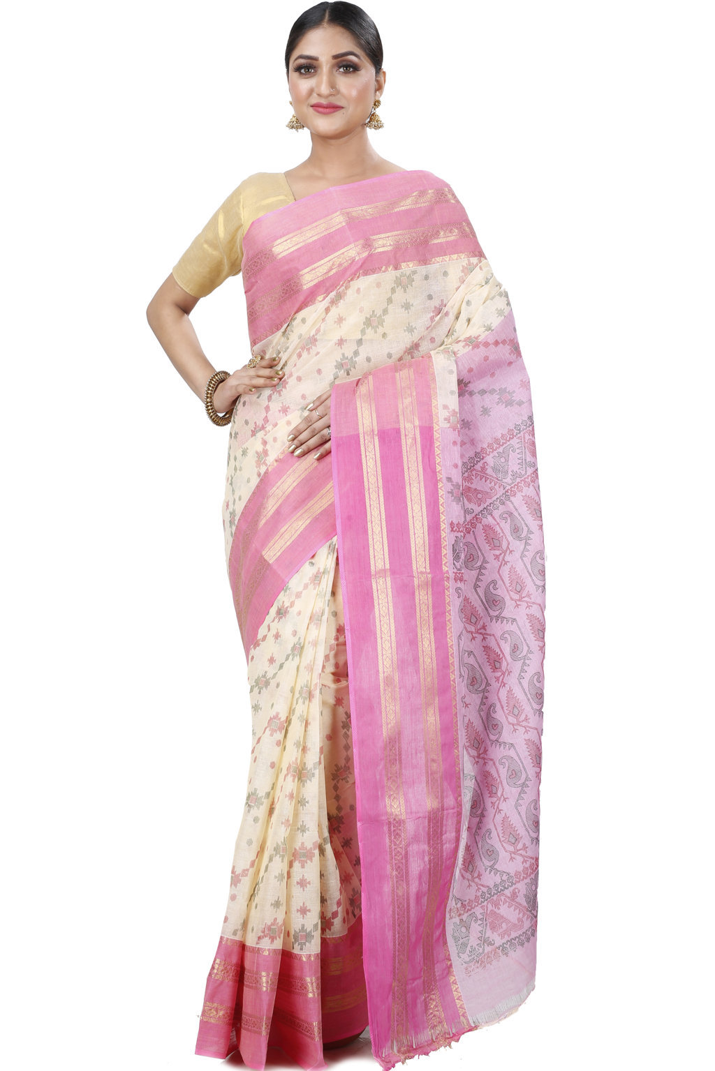 Pink Pure Cotton Rashi Print Tant Saree Print (1011)