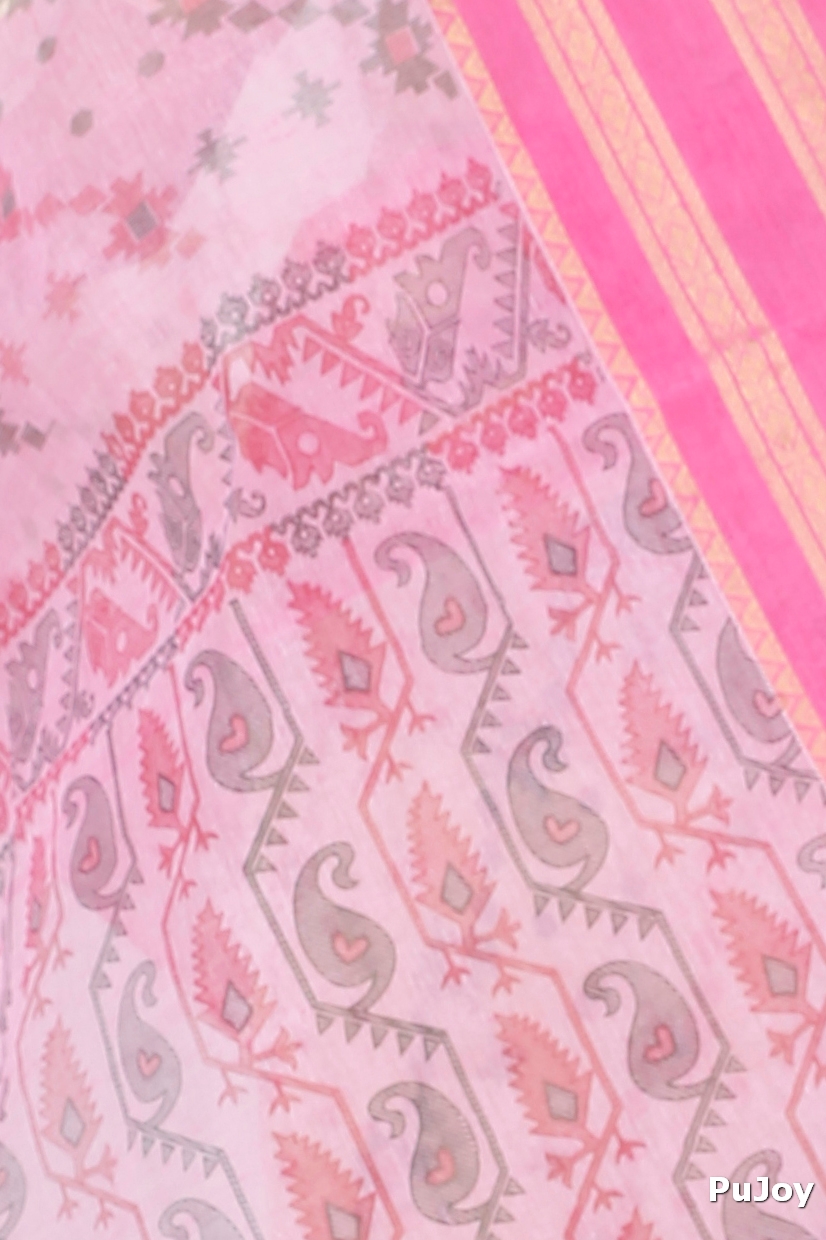 Pink Pure Cotton Rashi Print Tant Saree Print (1011)