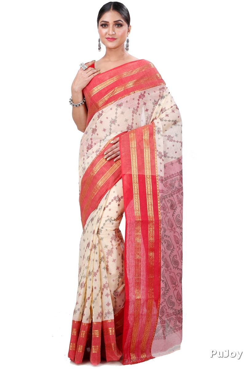Red Pure Cotton Rashi Print Tant Saree Print (1012)