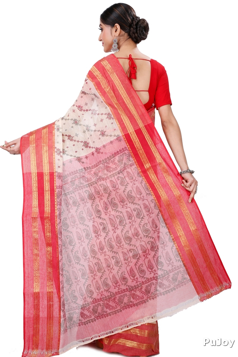 Red Pure Cotton Rashi Print Tant Saree Print (1012)