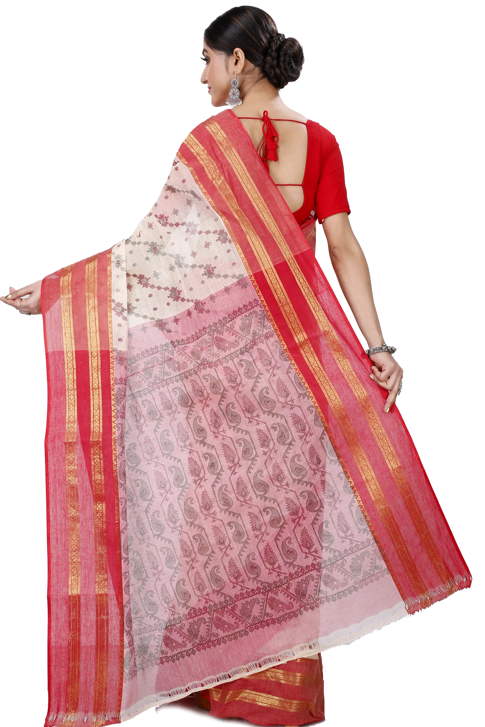 Red Pure Cotton Rashi Print Tant Saree Print (1012)
