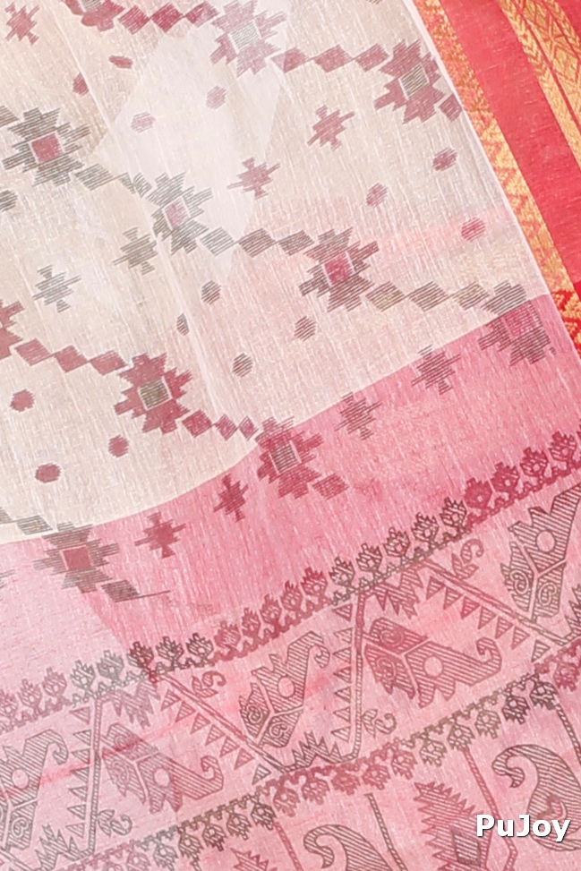 Red Pure Cotton Rashi Print Tant Saree Print (1012)