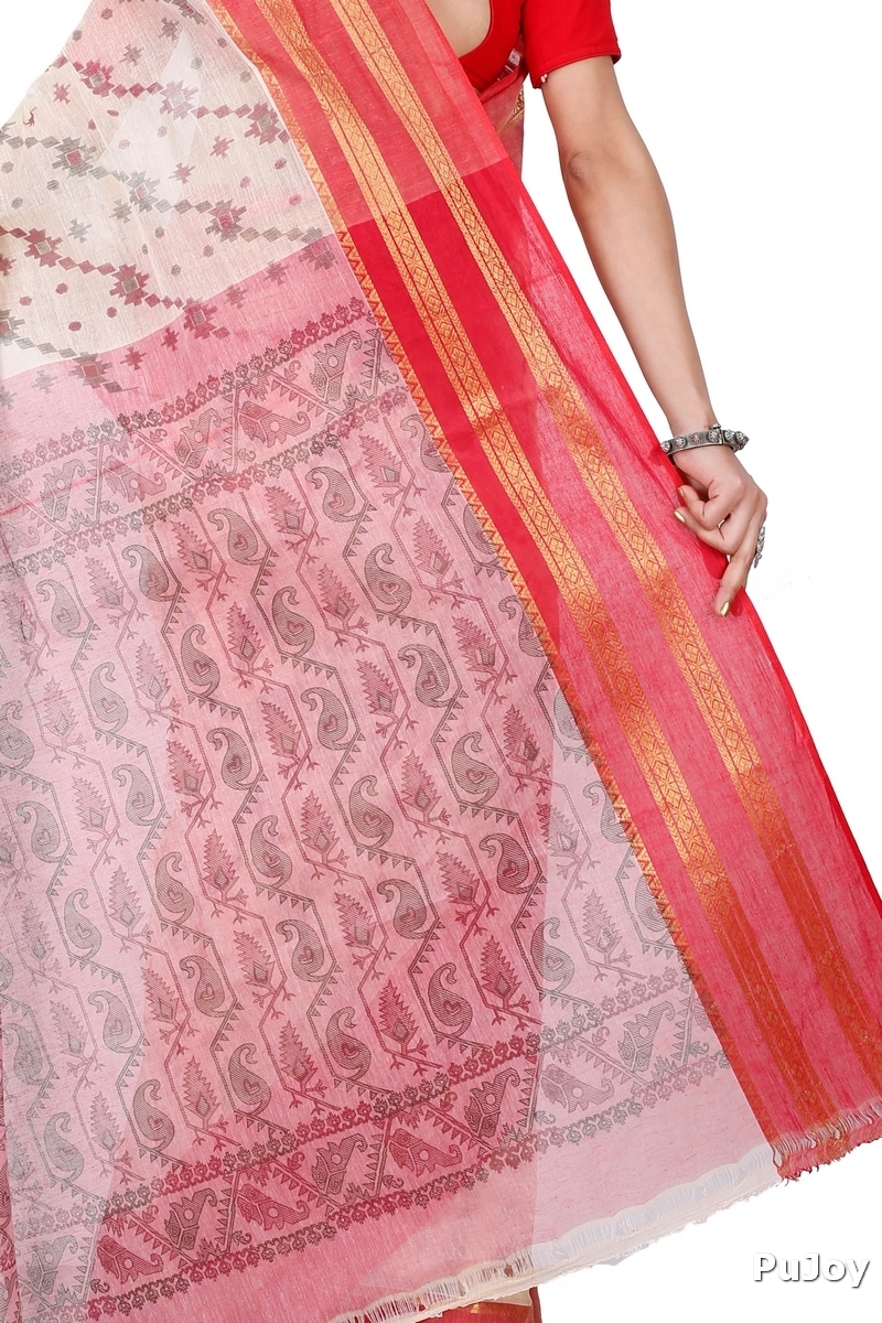 Red Pure Cotton Rashi Print Tant Saree Print (1012)