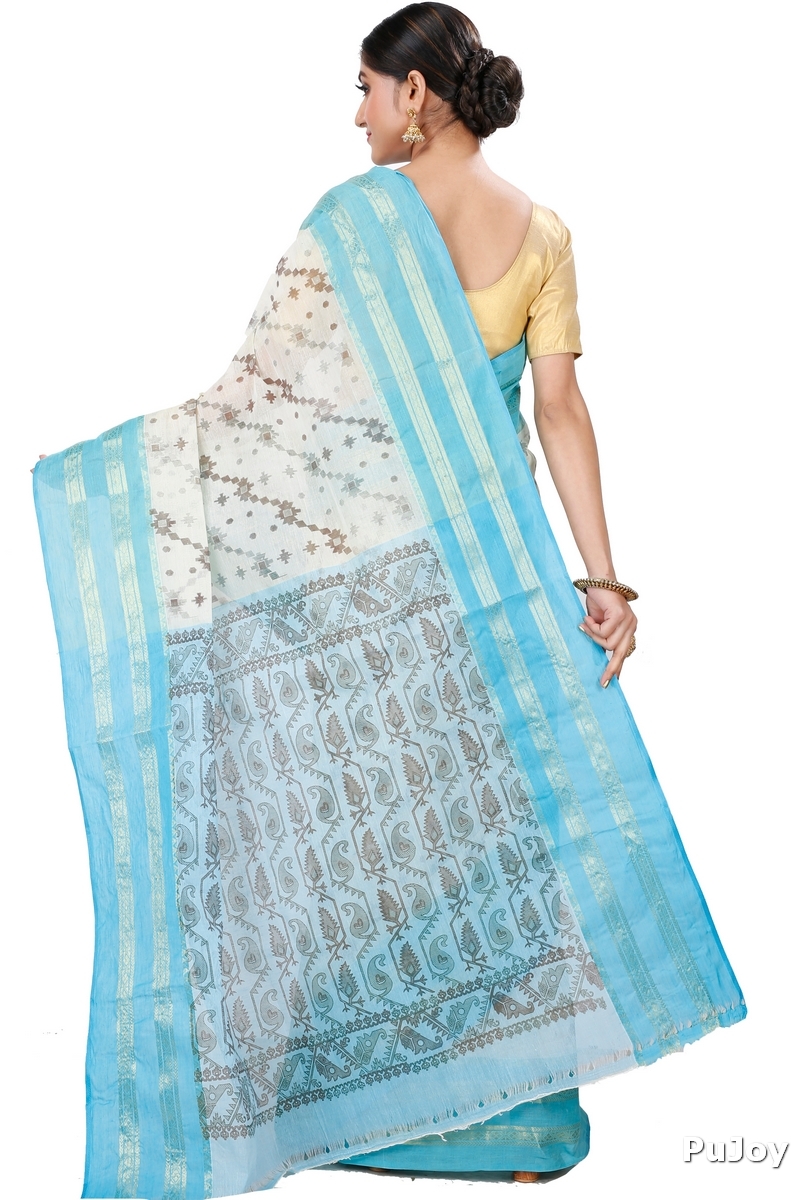 Sky Blue Pure Cotton Rashi Print Tant Saree Print (1013)